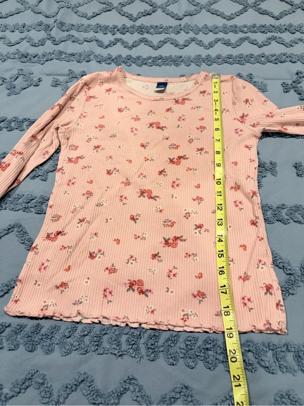 Old Navy Pink Floral Ribbed Long-Sleeve Tee